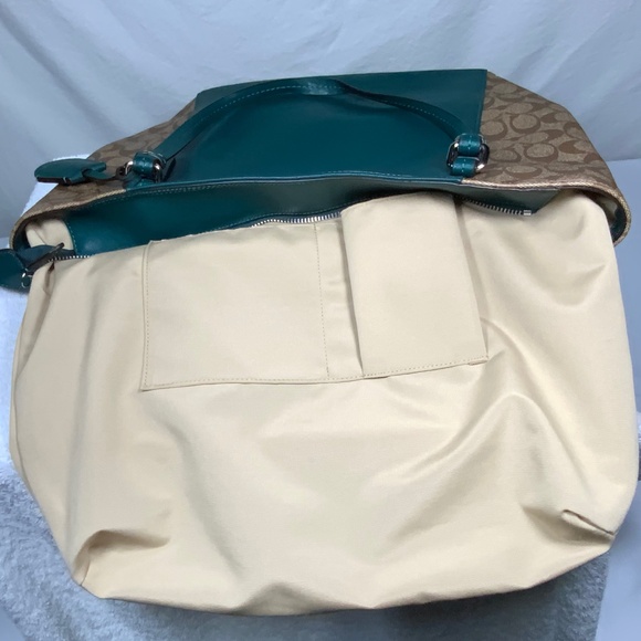 Coach F30301 Peyton Coated Canvas Saffiano Tote Green and Khaki - Picture 7 of 15